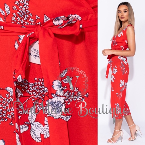 Red floral culotte jumpsuit - Picture 5 of 5
